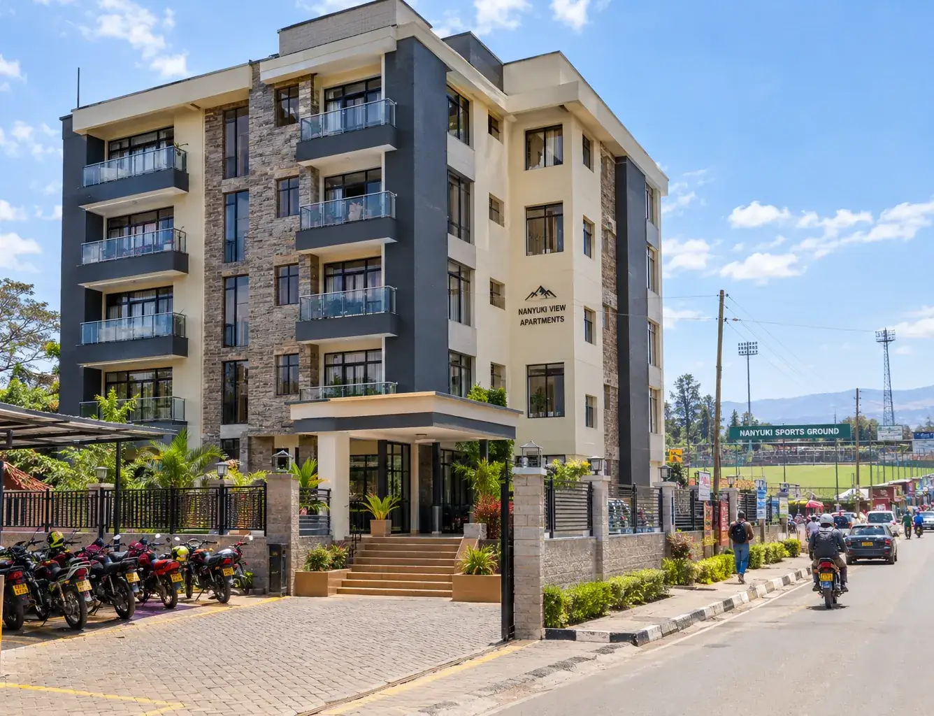 Apartment block on a town street